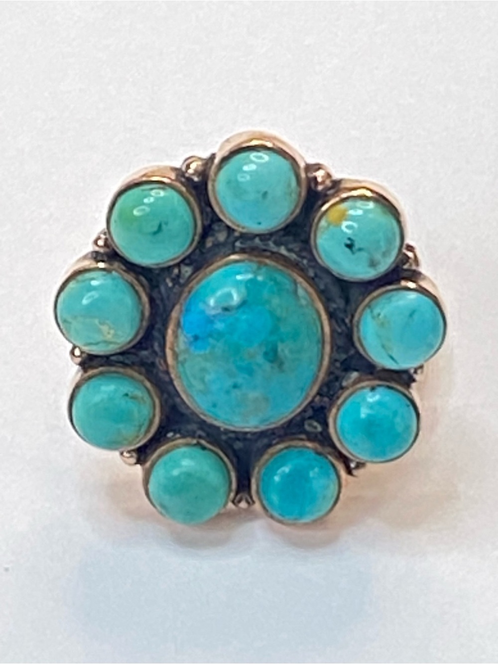 Artisan Kingman Mohave Turquoise Flower Copper Southwest Style Adjustable Ring